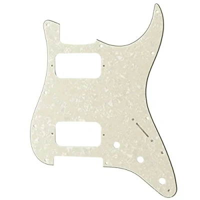 Image of Musiclily Pro 11 Holes Round Corner HH Strat Pickguard 2 Humbuckers for American/Mexican Fender Standard Stratocaster Electric Guitar, 4Ply Aged White Pearl