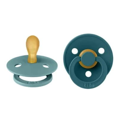 Image of BIBS Colour Symmetrical Soother 2 Pack, BPA Free Dummy Pacifier, Nipple. Natural Rubber Latex, Made in Denmark, Size 1 (0 6 Months), Island Sea/Forest Lake