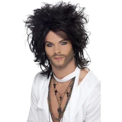 Image of Smiffys Sex God Wig, Black , Icons &amp; Idols Fancy Dress, Adult Dress Up Wigs