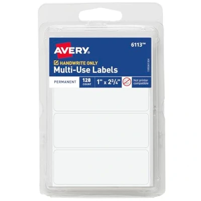 Image of Avery Multi Use Permanent Labels, 1&quot; x 2.75&quot;, White, Non Printable, 128 Blank Labels Total (6113)