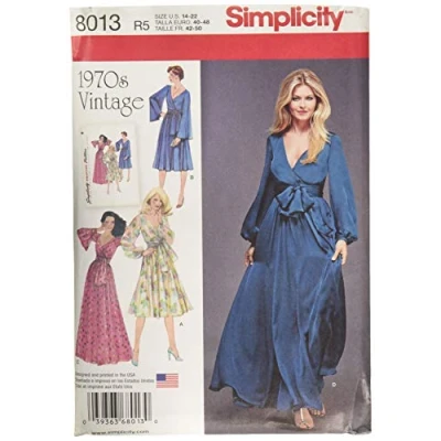 Image of Simplicity Sewing Pattern 8013R5 Misses&#039; Vintage 1970&#039;s Dresses&#039;, Paper, White, R5 (14 16 18 20 22)