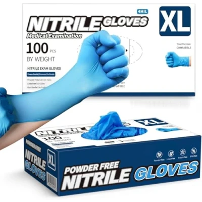Image of PROMART Disposable Nitrile Gloves, Powder Free, Latex Non Sterile, Multi Purpose Gloves for Medical, Food Handling, Cleaning, and Industrial Use, Box of 100 (200, XL)