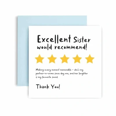 Image of Huxters Birthday Cards for Women Funny Review Sister Happy Card Birthday, Mother’s Day with Lovely Pink Envelope (Sister)