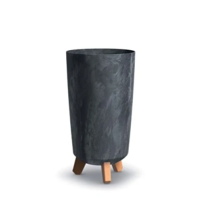 Image of URBN GARDEN Tall Slim Anthracite Look Plastic Planter Flower Soil Pot Indoor Outdoor With Legs