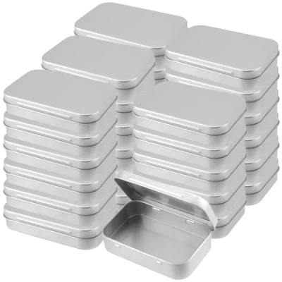 Image of ZEONHAK 30 PCS Sliver Tin Box, 94 x 61 20mm Rectangular Tins, Metal Tins with Lids, Mini Portable Box Empty Hinged for Storage
