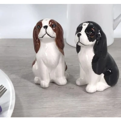 Image of Lesser &amp; Pavey Salt Pepper Set for All Types of Kitchen Ceramic Shaker Lovely Pots (Cavalier King Charles Spaniel)