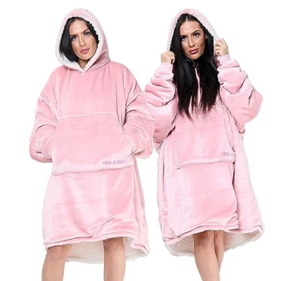 Image of Lions Oversized Hoodie Blanket Men Women, Ultra Soft Sherpa Fleece Warm Cosy Wearable Throw Sweatshirt Snuggle Oodies for Adults Teens with Big Pocket Blush Pink