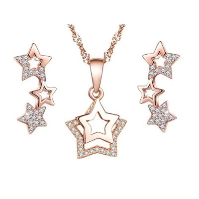 Image of Star Climber Earrings Necklace Jewellery Sets for Women 925 Sterling Silver Rose Gold