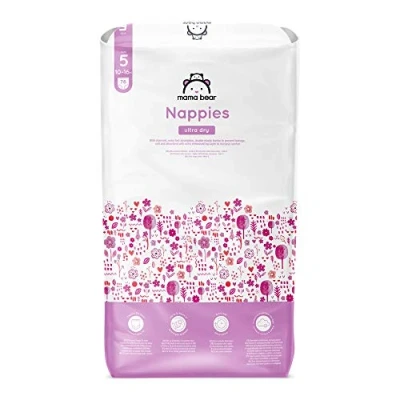Image of Amazon Brand Mama Bear Ultra Dry Nappies, Size 5 (10 16 kg), 76 Count, White
