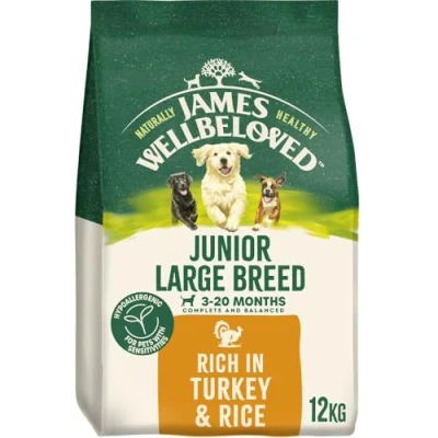 Image of James Wellbeloved Dog Puppy Hypoallergenic Dry Food Large Breed Turkey and Rice 12 kg