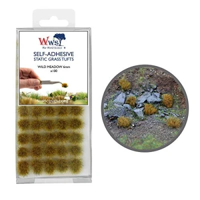 Image of War World Scenics Self Adhesive Static Grass Tufts x 100 Wild Meadow, 6mm Model Railway Wargame Scenery Railroad Modelling Diorama Miniature Hobby Tabletop