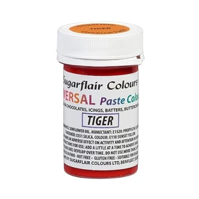 Image of Sugarflair Tiger Universal Paste Food Colouring Concentrated Colour for Of All Foods Including Cake Mix, Chocolate, Batter, Icing, Buttercream &amp; More 22g