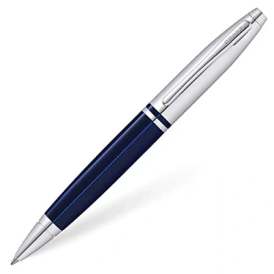 Image of CROSS Calais Ballpoint Pen in Chrome and Blue Lacquer incl. Premium Gift Box Refillable Medium Ballpen