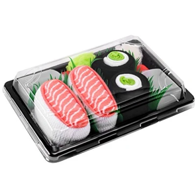 Image of Rainbow Socks Woman Man Sushi Box Salmon Cucumber Maki 2 Pairs Size 7,5 11