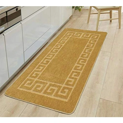 Image of THL Non Slip Rug Gel Backed Runner Carpet Plain Solid Colour Normal Pile Floor Mat Door (Ochra, 50 x 80 cm)