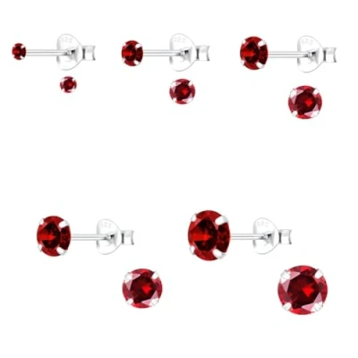 Image of The Goldmine Genuine 925 Sterling Silver Basic Prong Set 3mm Round Shaped Red Garnet Colour Cubic Zirconia Stud Earrings incl. FREE Presentation Box and UK delivery. January Birthstone.