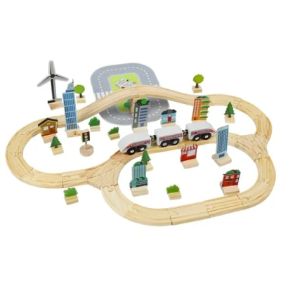 Image of Little Frog Toys Magnetic Train Set, Toy with Wooden Track and Accessories, Children&#039;s Educational Toys, Sustainable Sensory Kids for Boys Girls Ages 3+, 72 Piece Set
