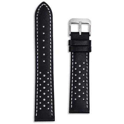 Image of Buckle &amp; Stitch Perforated Leather Rally Strap 18mm Yellow Genuine Calf Racing Watch Band Spring Bars and Tool Included (18mm, Yellow)