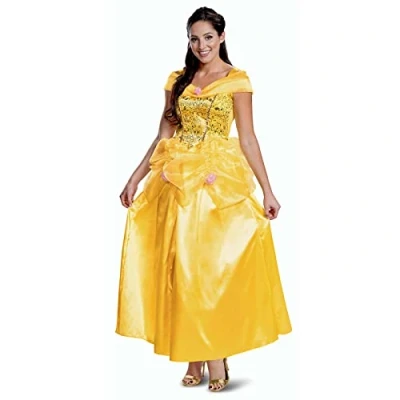Image of Disney Official Premium Belle Costume for Women, Made with Super Soft Satin, Beauty and the Beast Dress, Christmas Halloween Adult Princess Costumes Women Medium