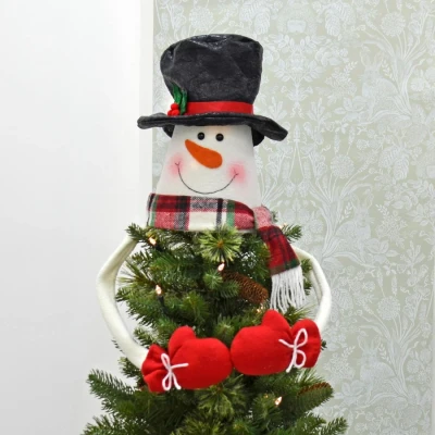 Image of Christmas Tree Topper Hugger Long Bendy Arms Soft Fleece Knit Fabrics Snowman