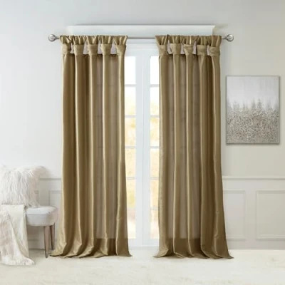 Image of Madison Park Emilia Faux Silk Single Curtain with Privacy Lining, DIY Twist Tab Top, Window Drape for Living Room, Bedroom and Dorm, 120&quot; L x 50&quot; W, Bronze