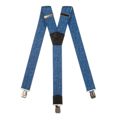 Image of Olata Men&#039;s Heavy Duty Printed Y Shape Braces/Suspenders, 4cm Denim A