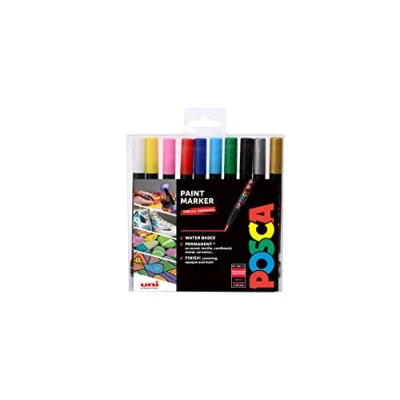 Image of POSCA PCF 350 Water Based Permanent Marker Paint Pens. Premium Fine Brush Tip for Arts and Crafts. Multi Surface Use on Wood Metal Paper Canvas Cardboard Glass Fabric Ceramic Rock Pebble. Set Of 10