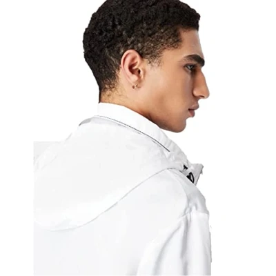 Image of Armani Exchange Men&#039;s Lightweight Zip up Hooded Windbreaker Jacket, White 1100, S