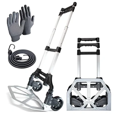 Image of WMR Heavy Duty Aluminium Folding Hand Truck, Multi Purpose Sack Barrow Trolley, 80kg Max Load Capacity