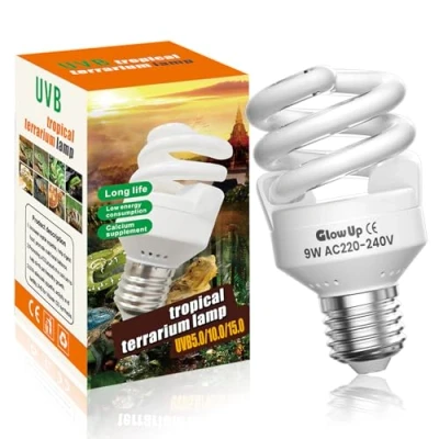 Image of GlowUp 9W uvb 5.0 Tortoise Bulb E27 UVA AC220 240V Light Reptile kit Fluorescent Beam Angle 360 lamp for Aquarium, Glass Container, Feeder, Turtle, Lizard, etc (1Pcs)