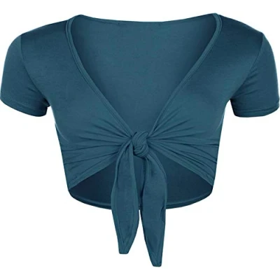 Image of STAR FASHION Women Cap Sleeve Bolero Shrug Tie Up Front Cropped Cardigan Short Sleeves Top Teal UK 12 14