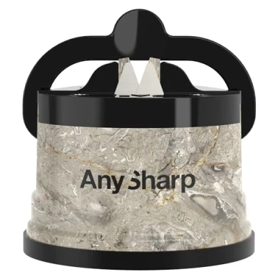 Image of AnySharp Knife Sharpener, Hands Free Safety, PowerGrip Suction, Safely Sharpens All Kitchen Knives, Ideal for Hardened Steel &amp; Serrated, World&#039;s Best, Compact, One Size, Stone Design