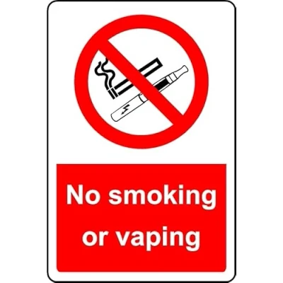 Image of No Smoking or Vaping Safety Sign Self Adhesive Sticker (200mm x 150mm)