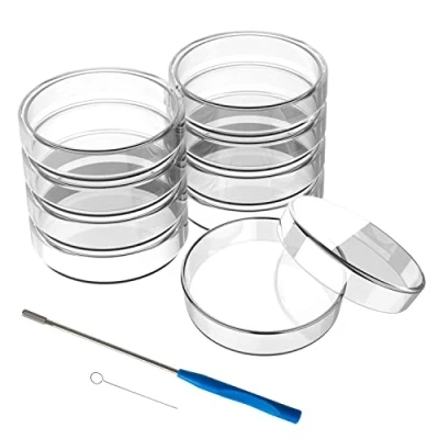 Image of Petri Dishes with Lids 90mm x 20mm, Pack of 10 Dish Glass wtih Reusable Inoculating Loop, Plates for Agar Plates/Laboratory/School Science Project