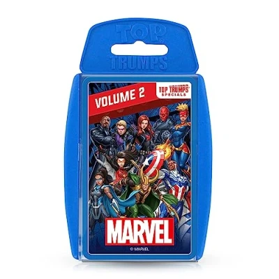Image of Top Trumps Specials Marvel Universe 2 Card Game, Play with Sam Wilson as Captain America, Miles Morales, Black Widow and Hawkeye, educational gift for ages 8 plus