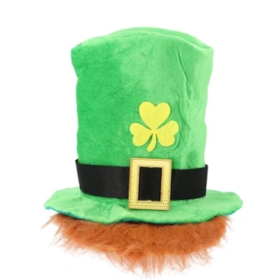 Image of Qualis Authentic Irish Leprechaun Top Hat with Ginger Beard Perfect for St Patricks Day Outfits, Fancy dress decorations, Costume, Accessories