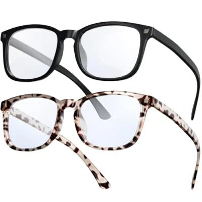 Image of livho 2 Pack Blue Light Blocking Glasses, Computer Reading/Gaming/TV/Phones Glasses for Women Men,Anti Eyestrain &amp; UV Glare (Matte Black+Leopord)
