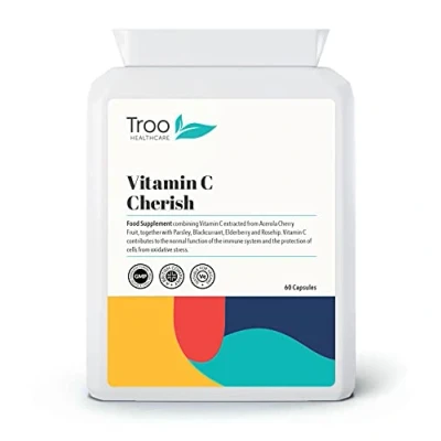 Image of Vitamin C Cherish 60 Capsules Natural Food Immune Support &amp; Fatigue Reduction Supplement Containing Acerola Cherry and Elderberry UK Manufactured