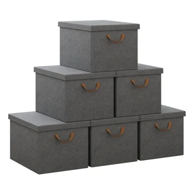 Image of WOLTU Storage Boxes with Lids, Foldable Clothes Handles, Basket Blanket Box Wardrobe Organiser, Set of 6 Grey Fabric Boxes, 48x36x30cm