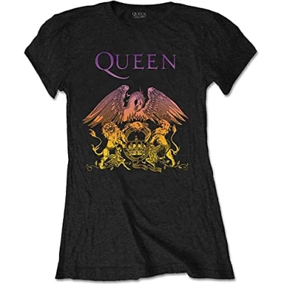 Image of Rockoff Trade Women&#039;s Queen Gradient Crest T Shirt, Black (Black Black), 10 (Size:Medium)