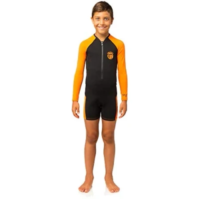 Image of Cressi Unisex Child Little Shark Long Sleeve Children&#039;s Shorty Wetsuit Premium Neoprene 2mm Black/Orange, 11/12 Years