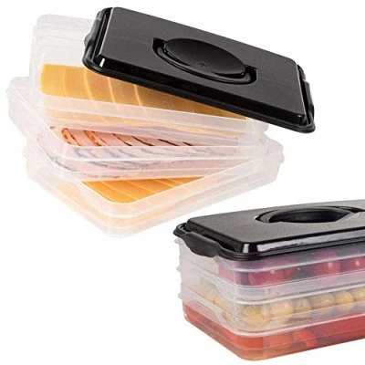 Image of Vilde Plastic Storage Box with Lid for Kitchen Set of 3 Clear 23.5 x 15.6 12.8