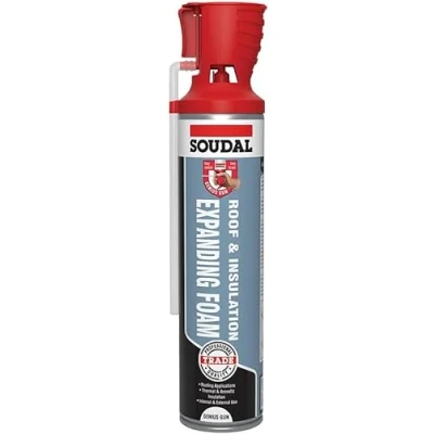 Image of Soudal Trade Roof &amp; Insulation Filling Gap Polyurethane Expanding Foam Genius Gun 600ml High Strength Use for Fill Gaps Around Roofing and Materials Moisture Curing