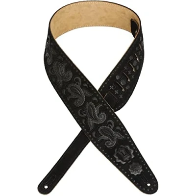 Image of Levy&#039;s Leathers Pms44t03 blk 3 inch Suede Leather Tooled Guitar Strap with Paisley Pattern Black