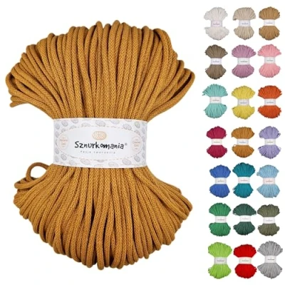 Image of Braided Cotton Cord 5 mm 100 m, 46 Colours, Crochet Cord, Macrame Yarn, Premium Rope, Sznurkomania (Mustard)