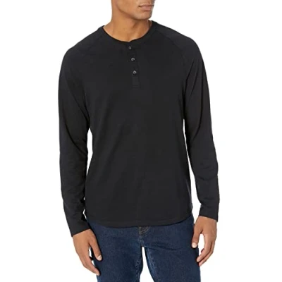 Image of Amazon Essentials Men&#039;s Regular Fit Long Sleeved Henley Shirt (Available in Big &amp; Tall), Black, S