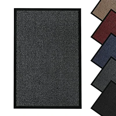 Image of JKZ RUG AND DOORMATS Door mat heavy duty non slip indoor/outdoor Kitchen hall floor washable light weight barrier rubber mats (Grey, 40x60)