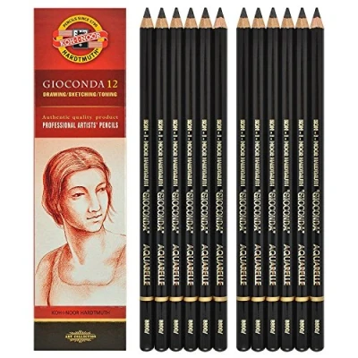 Image of Koh i noor Gioconda Negro Aquarelle 12 Water Soluble Graphite Pencils 6B. 8800