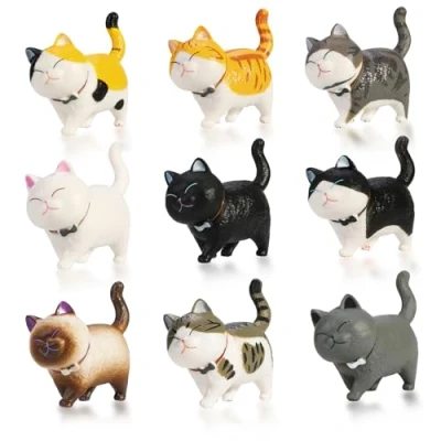 Image of PHOGARY 9PCS Realistic Cat Figurines, Educational Kitty Figures Toy Set, Kitten Easter Eggs Cake Topper Christmas Birthday Gift for Kids Boys Girls Children Lover