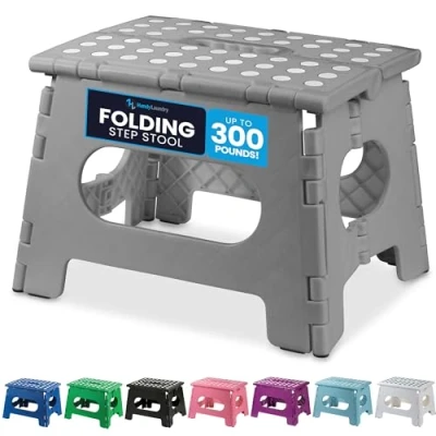 Image of Handy Laundry Folding Step Stool The Lightweight is Sturdy Enough to Support Adults and Safe for Kids. Opens Easy with One Flip. Great Kitchen, Bathroom or Bedroom. (Grey)